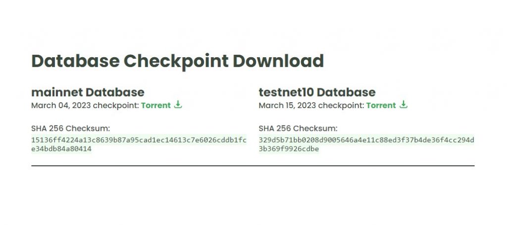 Database Checkpoint Download